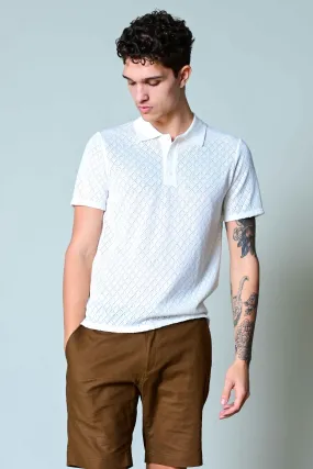 3 Button Knitted Polo - White Diamond