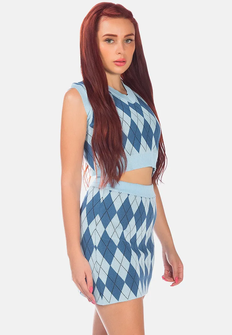 Argyle Checks Knitted Crop Top