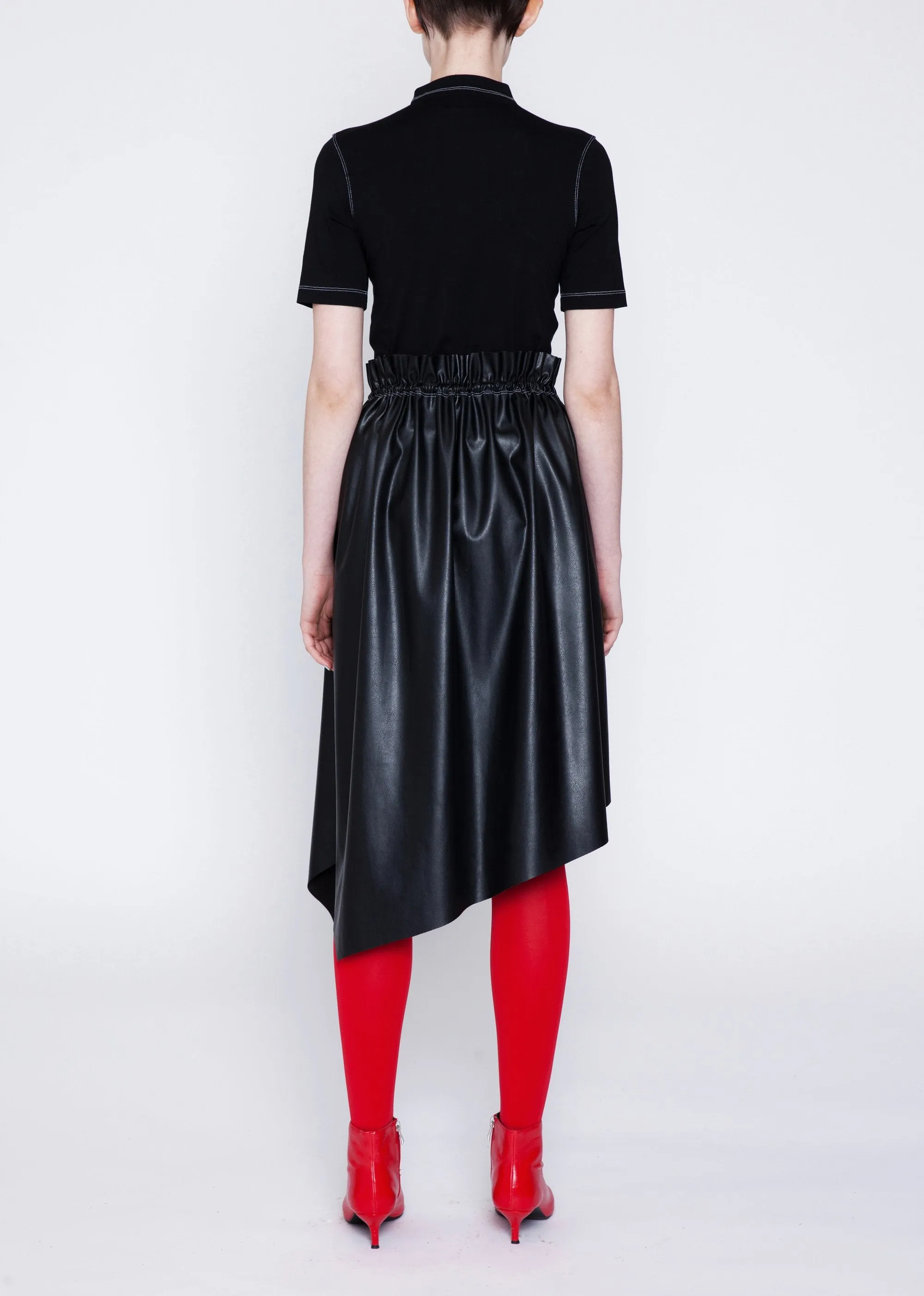 Asymmetric faux leather skirt with stretch waist