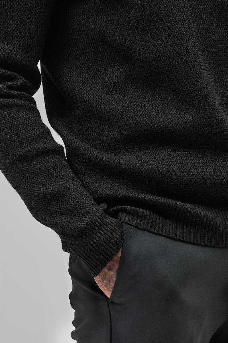 Black Knitted Polo Sweater