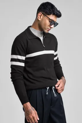 Black Stripes Polo Sweater