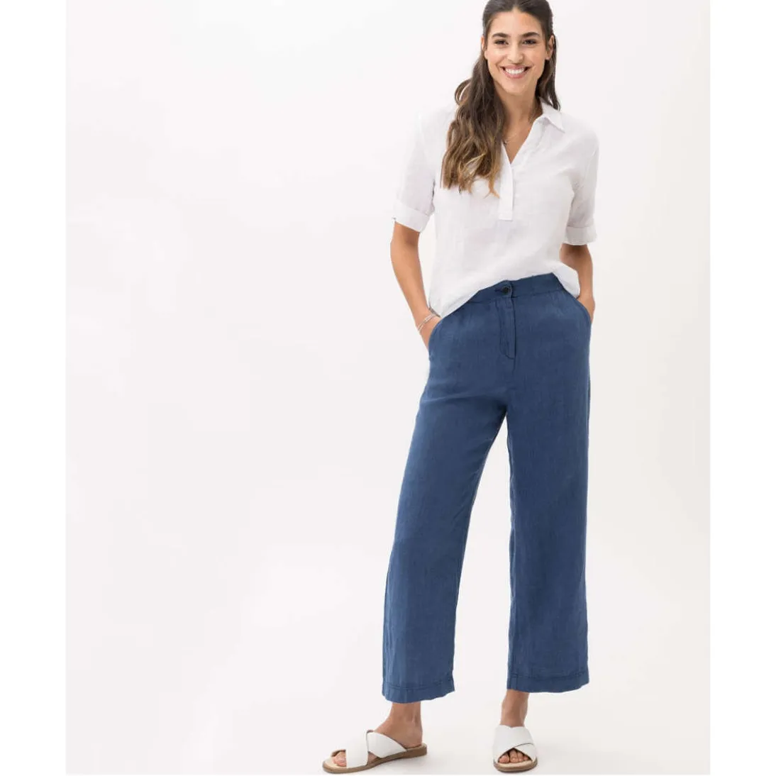 Brax Linen Trousers Slim Silhouette Maine S 71-2208 Dark Blue