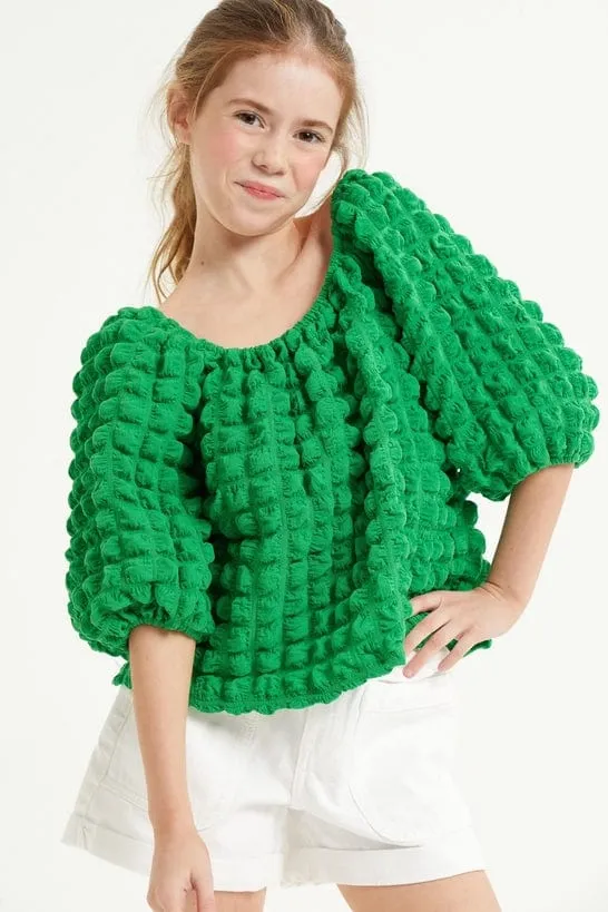 Good Girl Tween Embossed Bubble Texture Balloon Sleeve Top