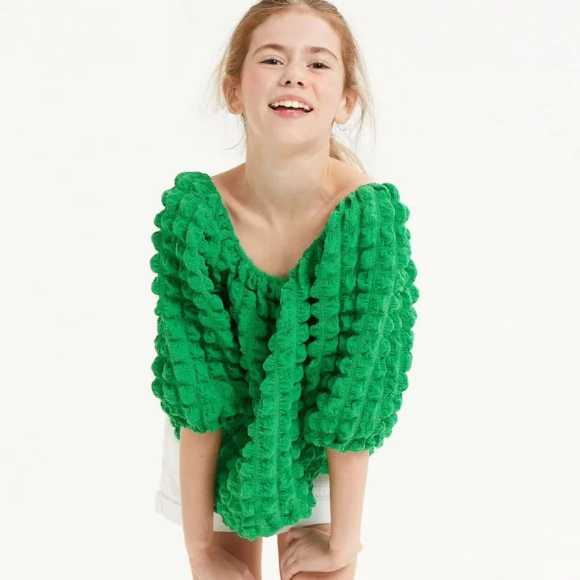 Good Girl Tween Embossed Bubble Texture Balloon Sleeve Top