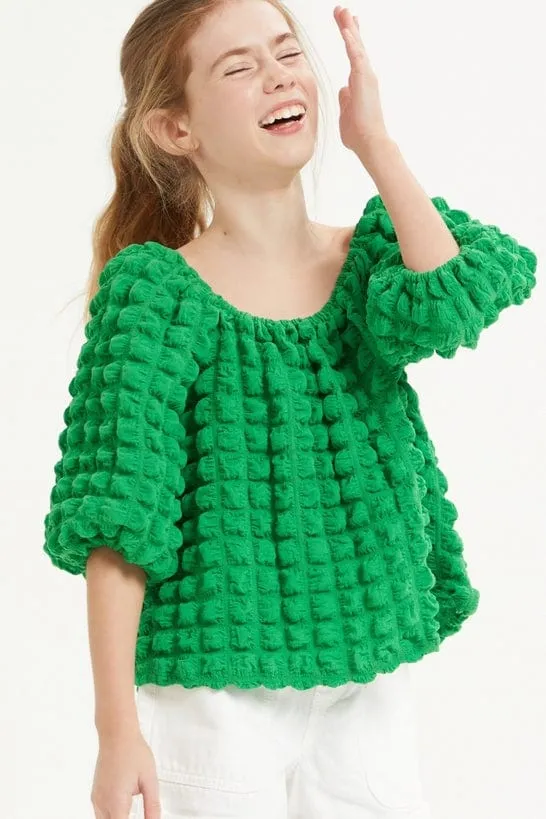 Good Girl Tween Embossed Bubble Texture Balloon Sleeve Top