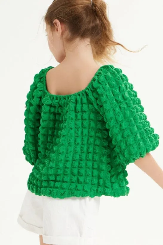 Good Girl Tween Embossed Bubble Texture Balloon Sleeve Top