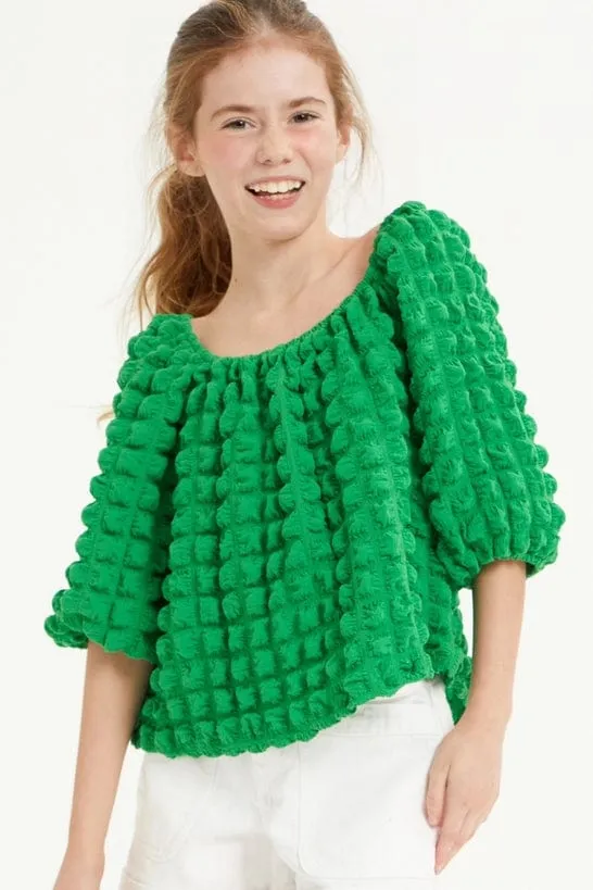 Good Girl Tween Embossed Bubble Texture Balloon Sleeve Top