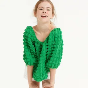 Good Girl Tween Embossed Bubble Texture Balloon Sleeve Top