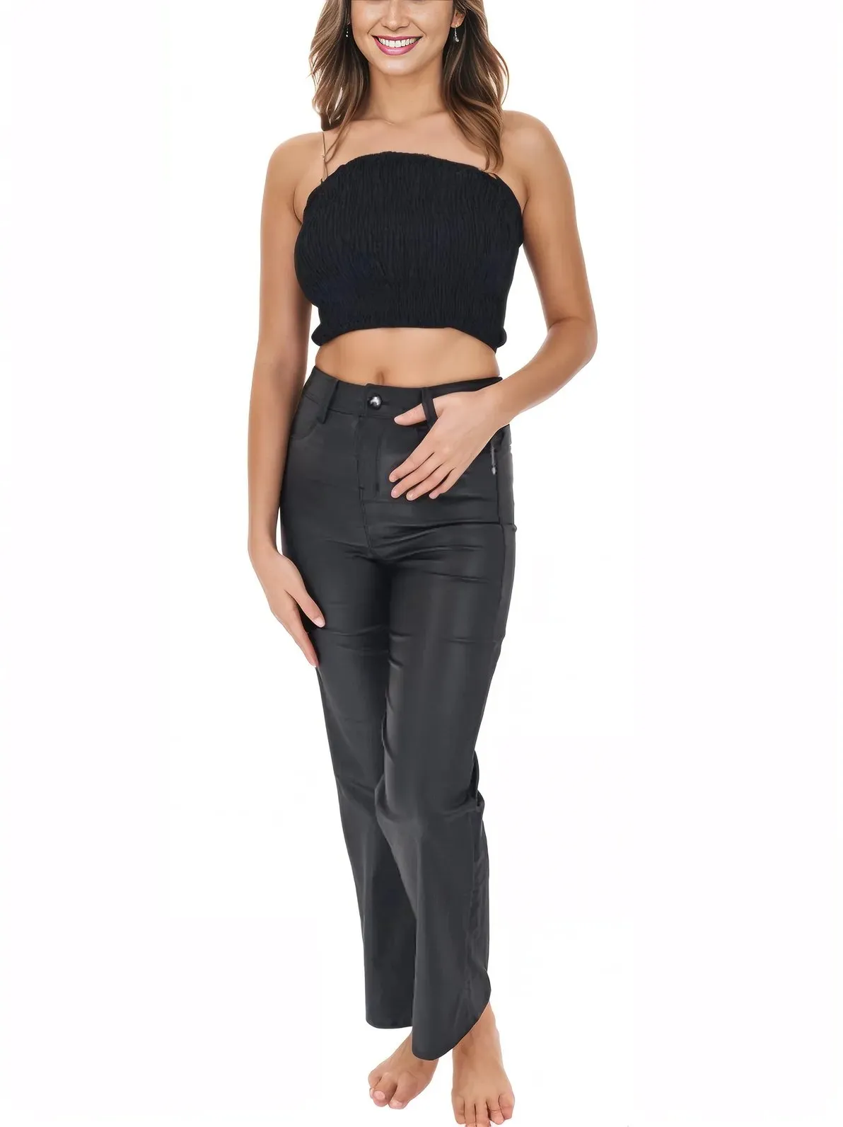 High Waisted Leather-Like Flare Pants