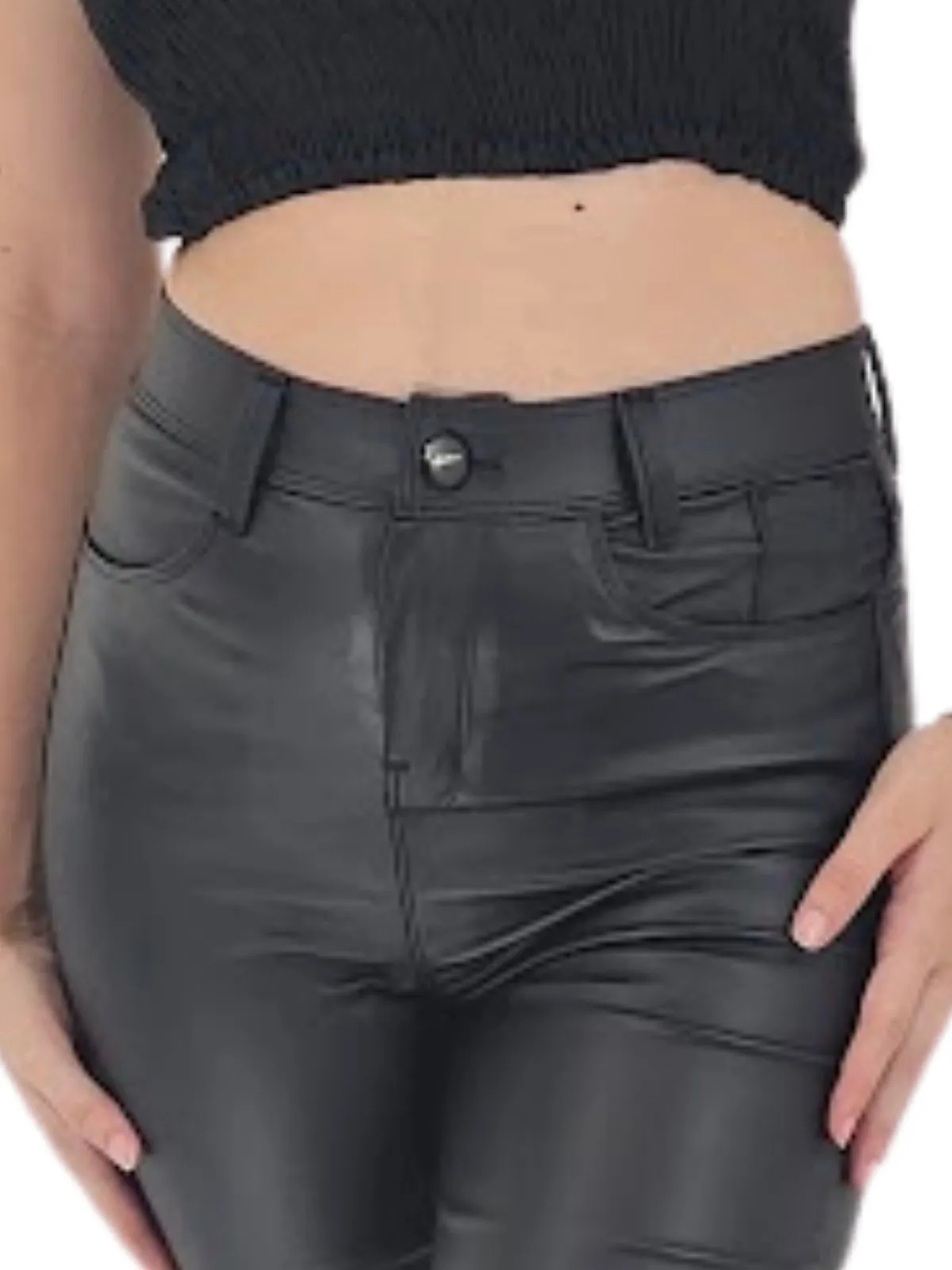 High Waisted Leather-Like Flare Pants