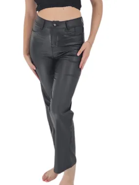 High Waisted Leather-Like Flare Pants