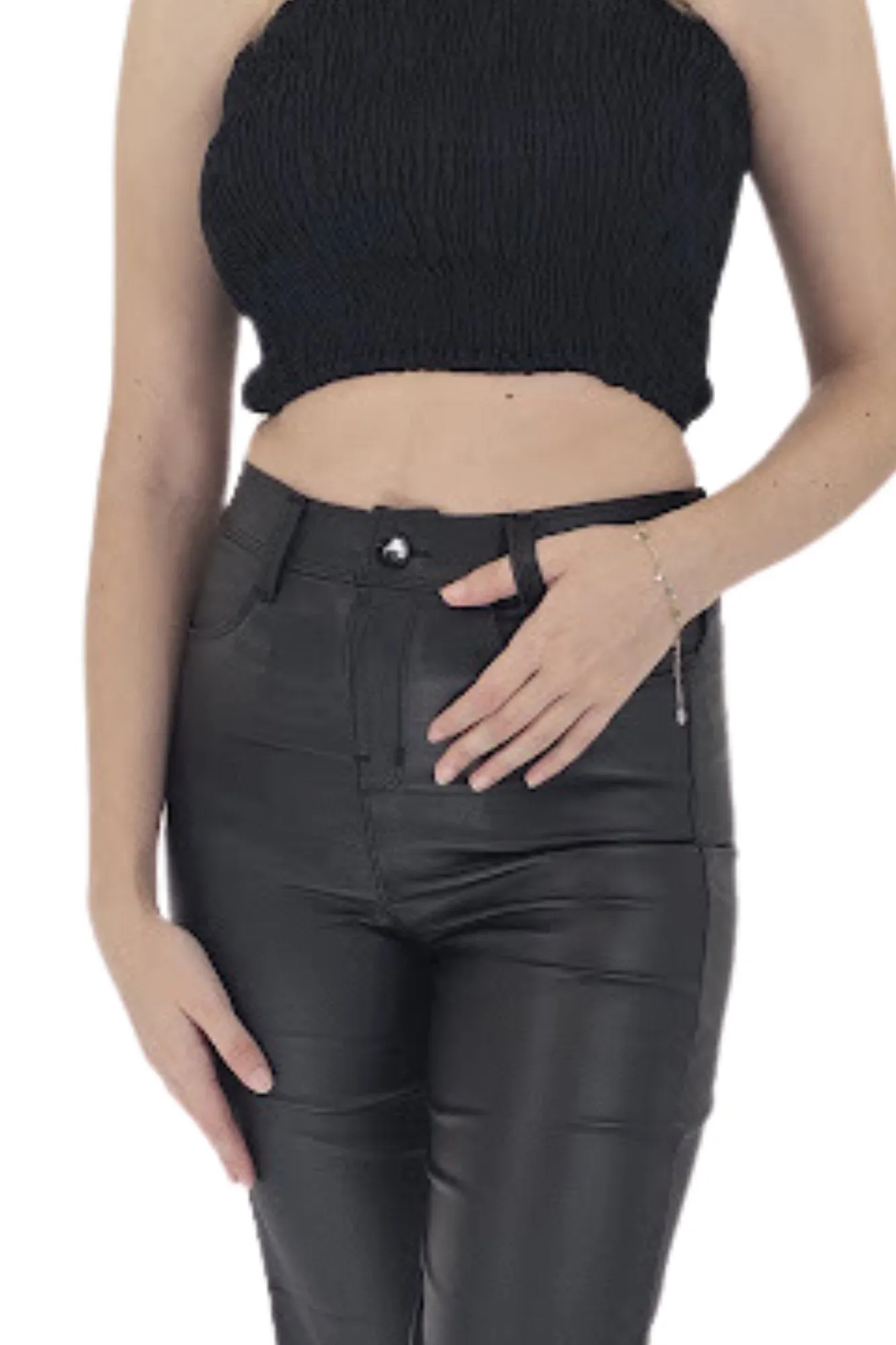 High Waisted Leather-Like Flare Pants