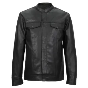 Hot Leathers LCS1005 Men's Black Leather Fashion Shirt with Hidden Snap Buttons