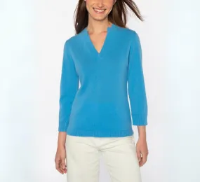 Kinross Cashmere - Split Neck Crewneck in Azul