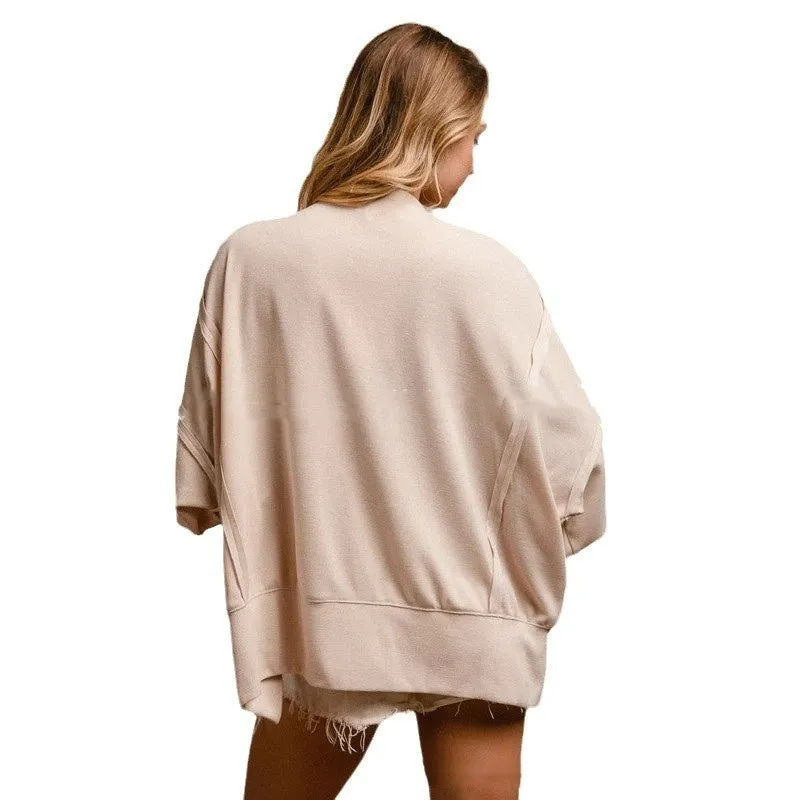 Love Letter Embroidery Stitching Sweater - Loose Casual Top