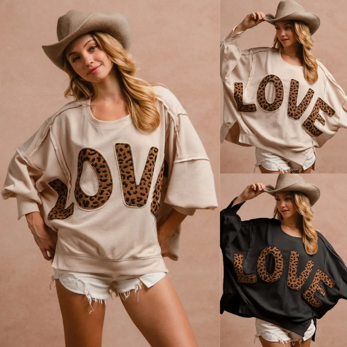 Love Letter Embroidery Stitching Sweater - Loose Casual Top