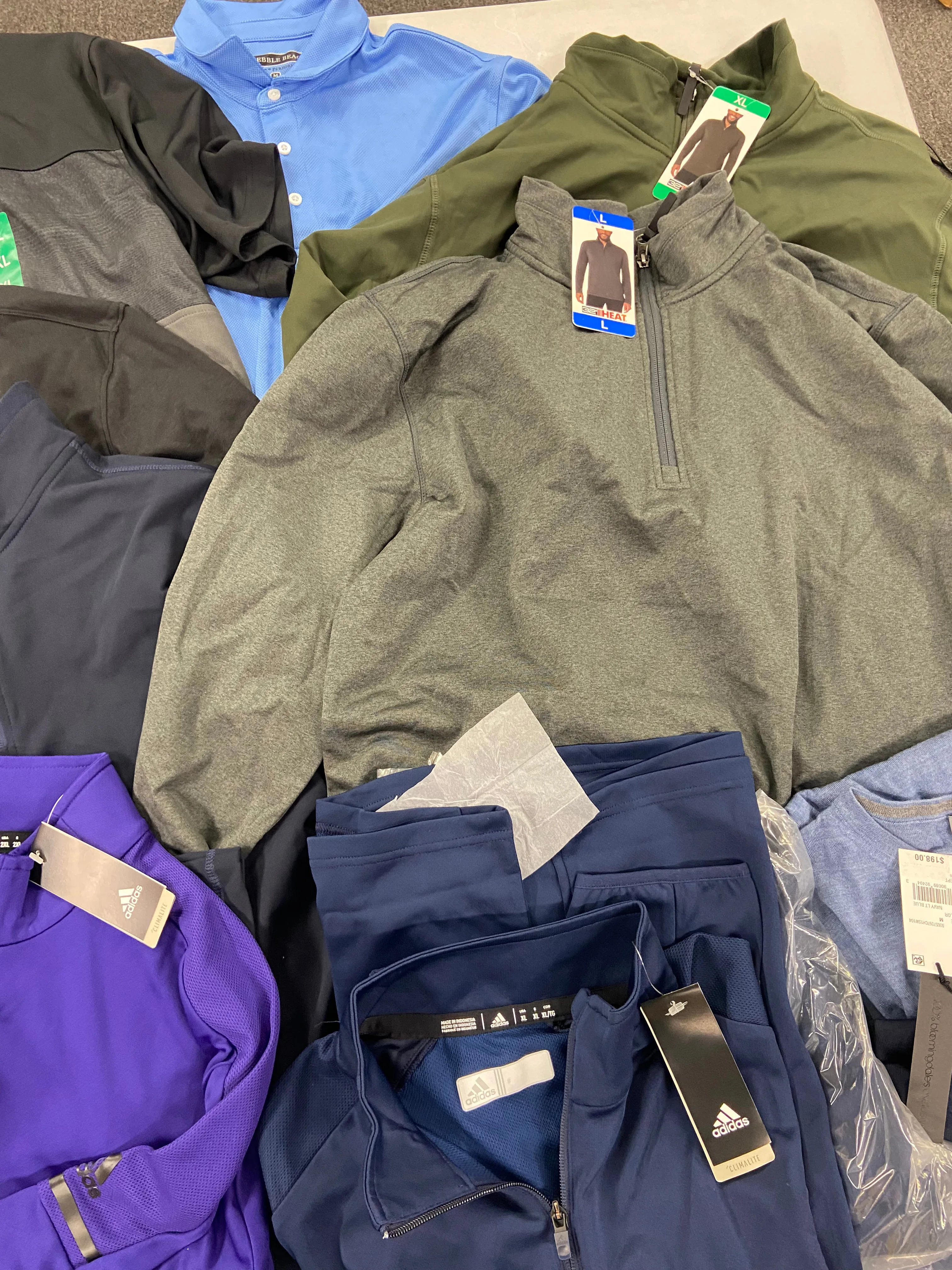 Men's Clothing Tops Wholesale Lot, ADIDAS, CALVIN KLEIN, DYLAN GRAY, 32 DEGREES and more, 14 items, Shelf Pulls, MSRP $991