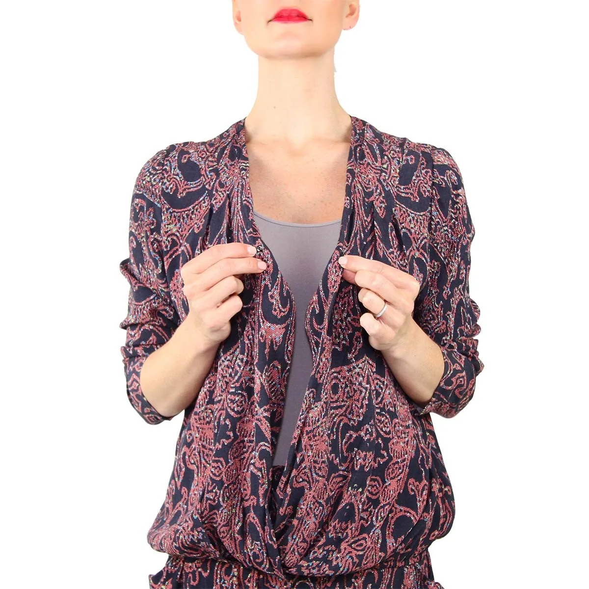 Paisley Print Cross Over Snap Front Blouse