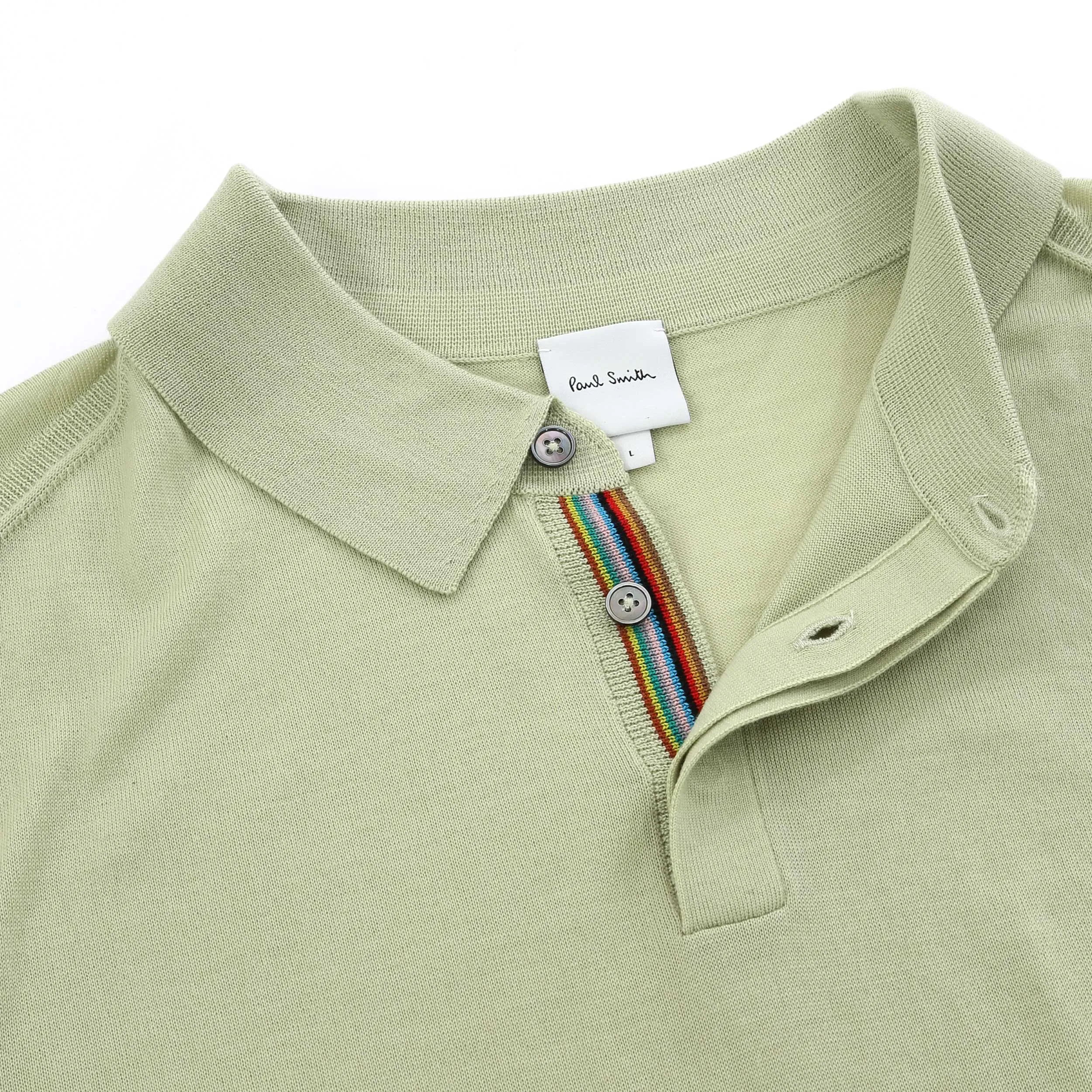 Paul Smith Sweater Long Sleeve Polo in Lime Green