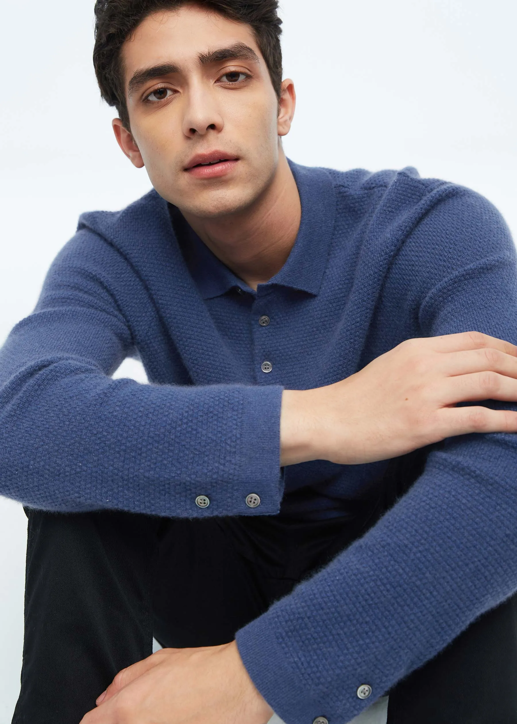 Pure Cashmere Polo Sweater For Men LILYSILK Factory