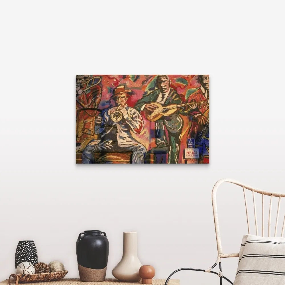 "Artwork displaying men with musical instruments" Canvas Wall Art