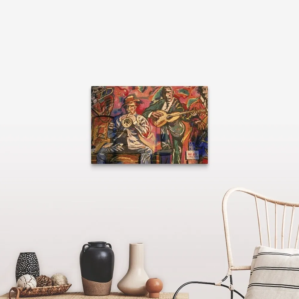 "Artwork displaying men with musical instruments" Canvas Wall Art