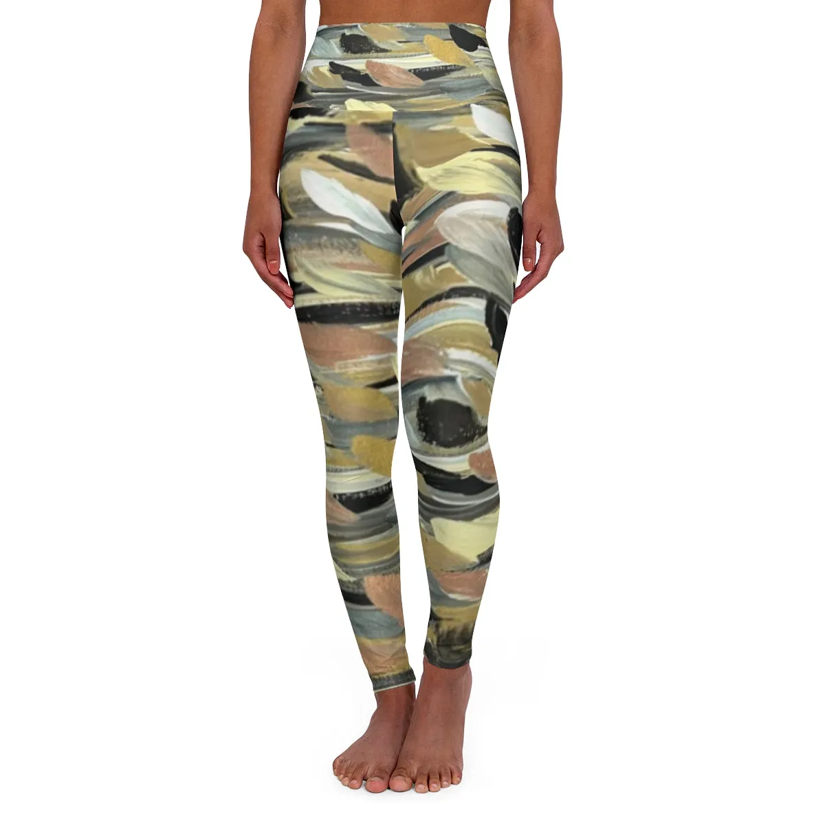 Rose Gold Brushstrokes - High Waisted Yoga Leggings