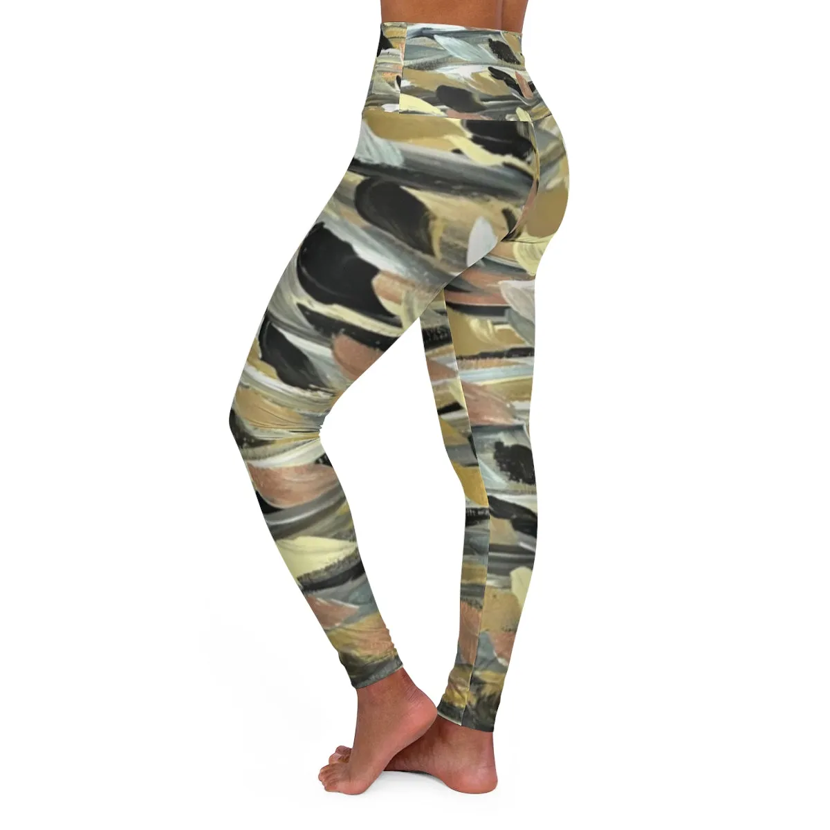 Rose Gold Brushstrokes - High Waisted Yoga Leggings