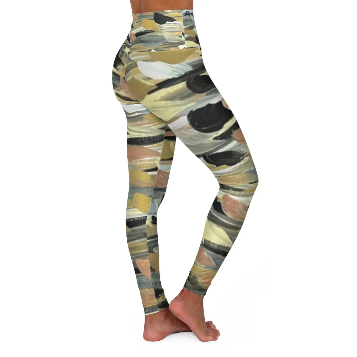 Rose Gold Brushstrokes - High Waisted Yoga Leggings