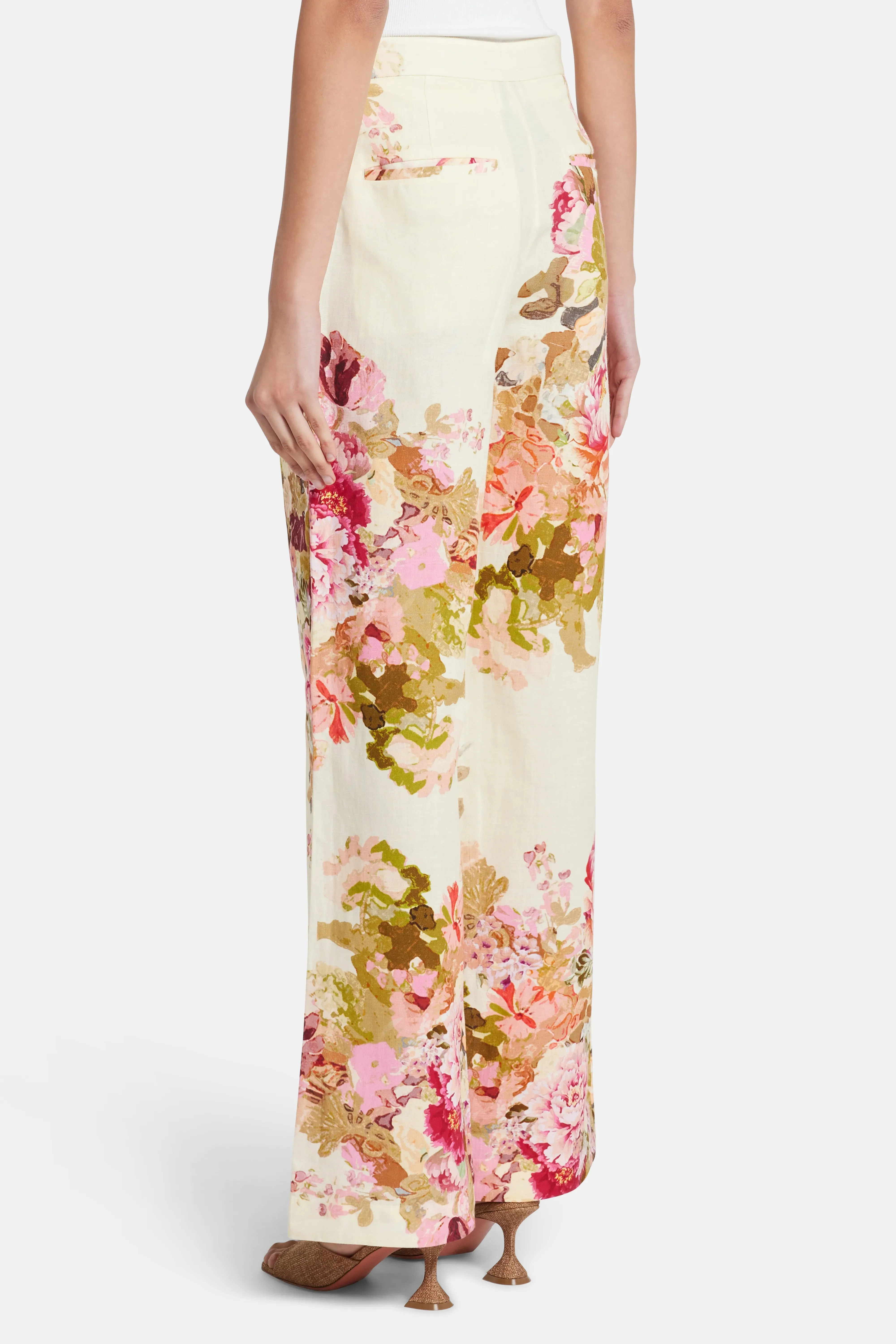 Sama Floral Cotton Flared Pants in Ivory