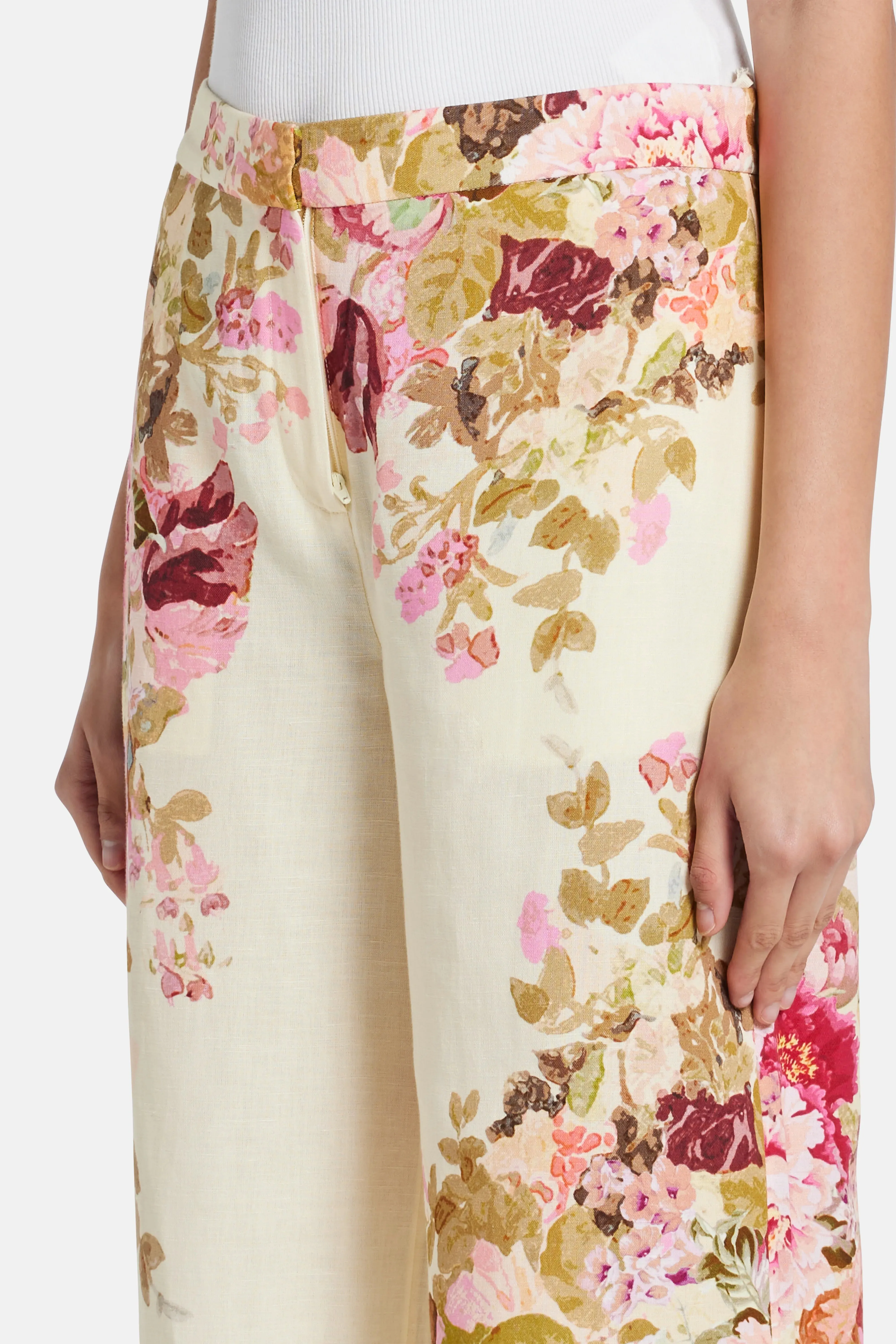 Sama Floral Cotton Flared Pants in Ivory