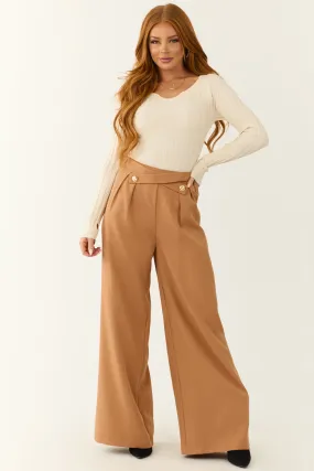 Sandstone Criss Cross Button Wide Leg Pants
