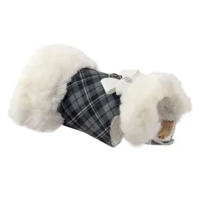 SCOTTY CHARCOAL PLAID WHITE FOX FUR COAT