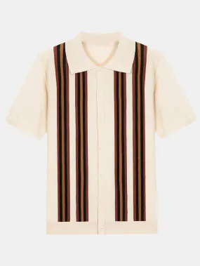 Short Sleeve Striped Button Up Sweater Polo