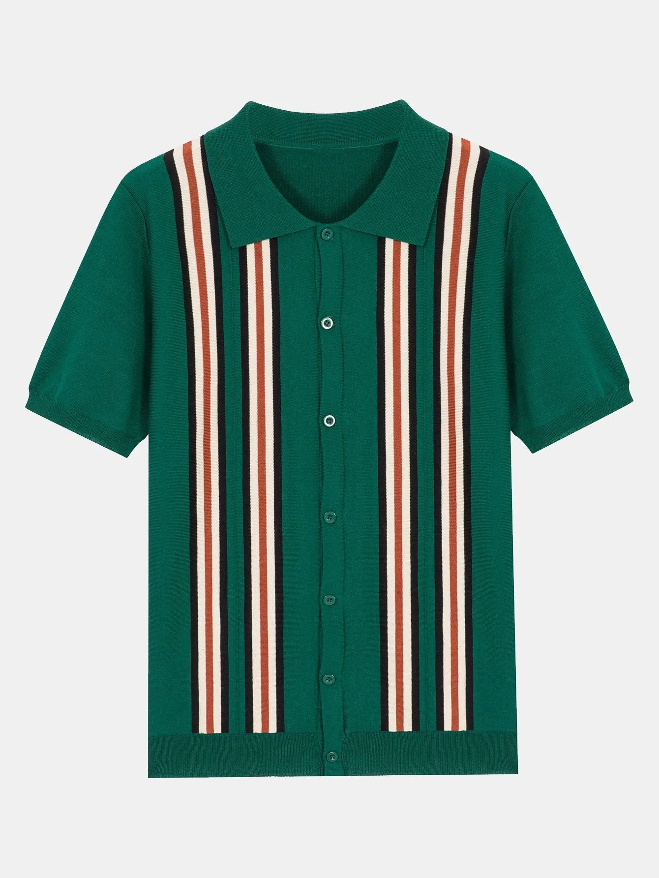 Short Sleeve Striped Button Up Sweater Polo