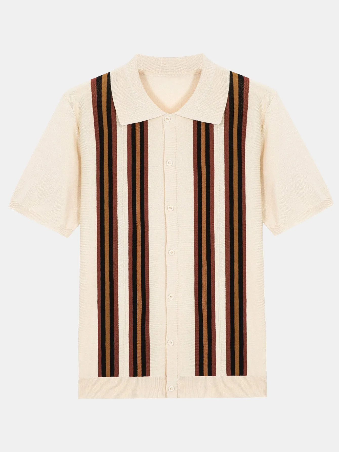Short Sleeve Striped Button Up Sweater Polo
