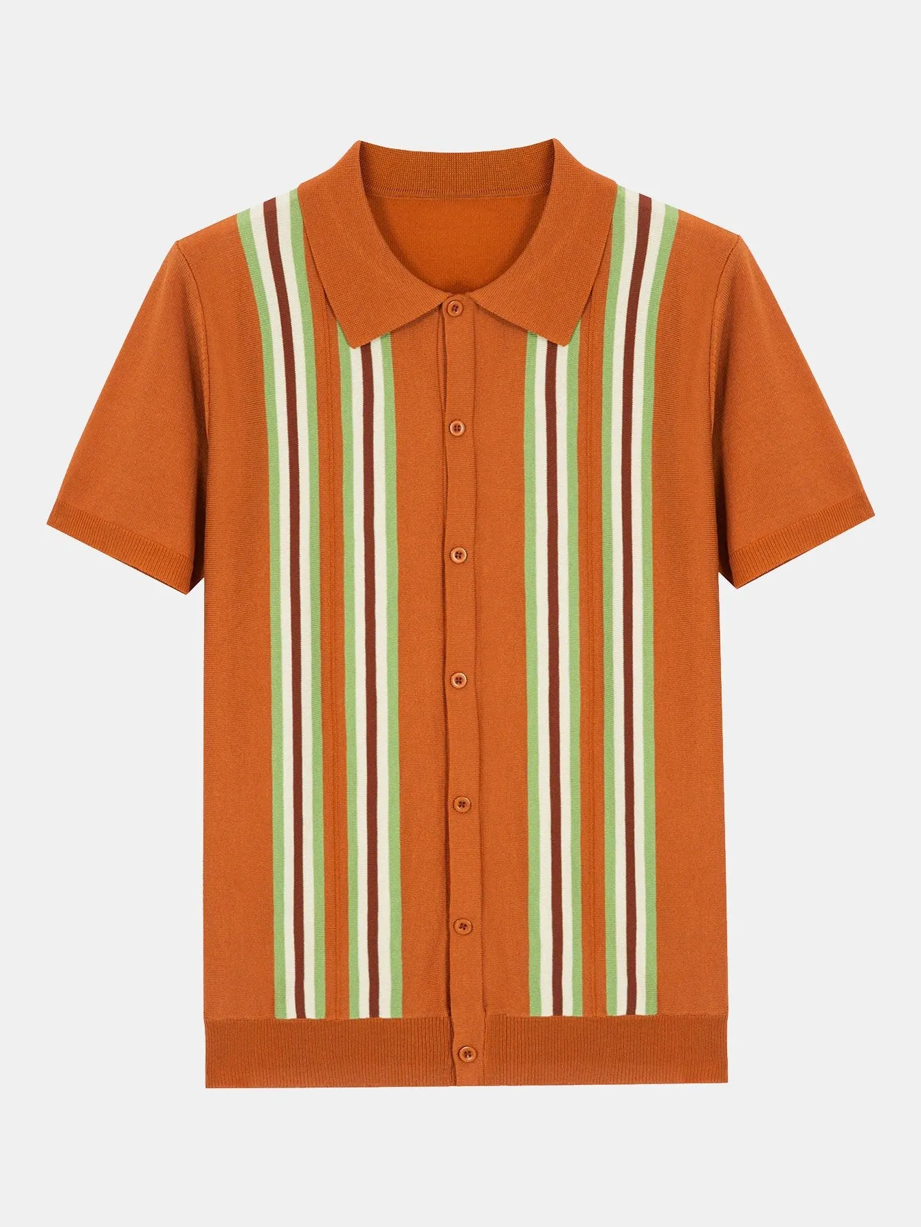Short Sleeve Striped Button Up Sweater Polo