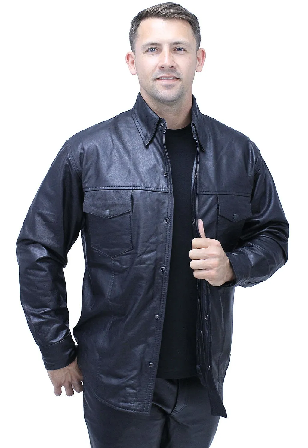 Snap Up Leather Shirt #MS1559K - UP TO 7X