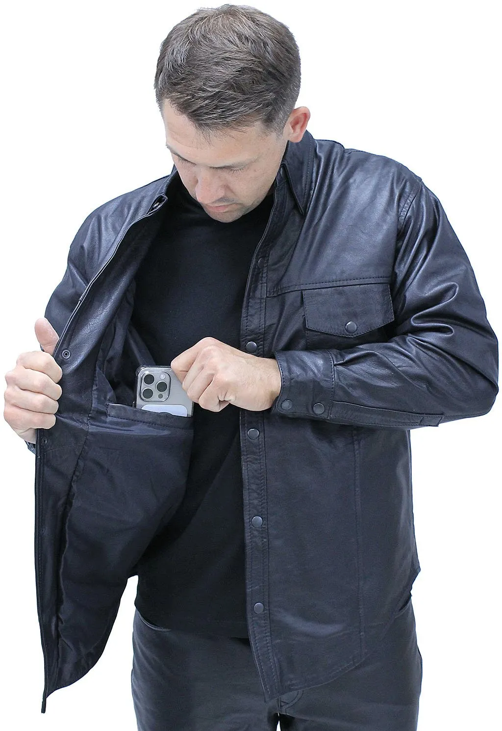 Snap Up Leather Shirt #MS1559K - UP TO 7X