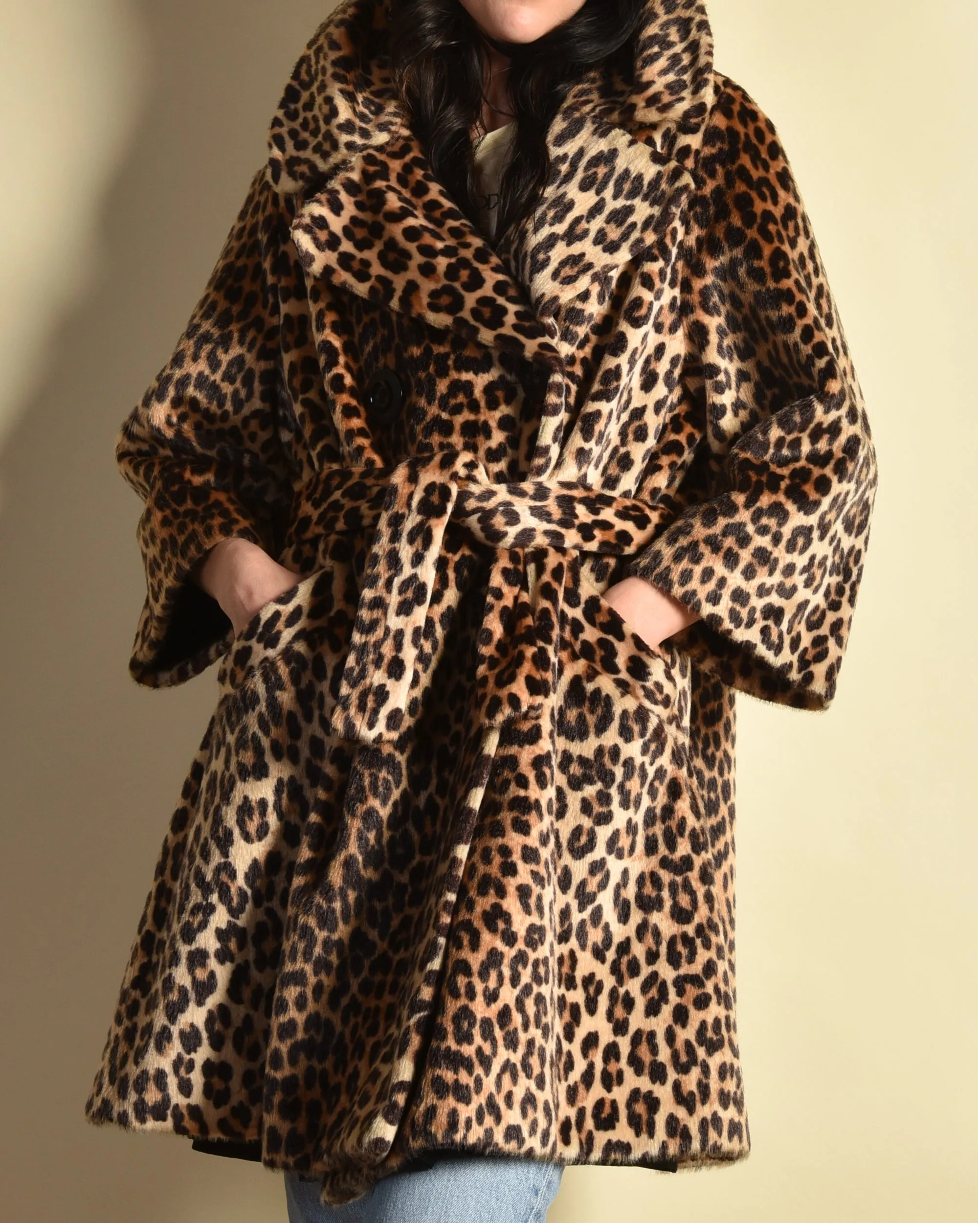 Somali 1960s Leopard Print Faux Fur Coat