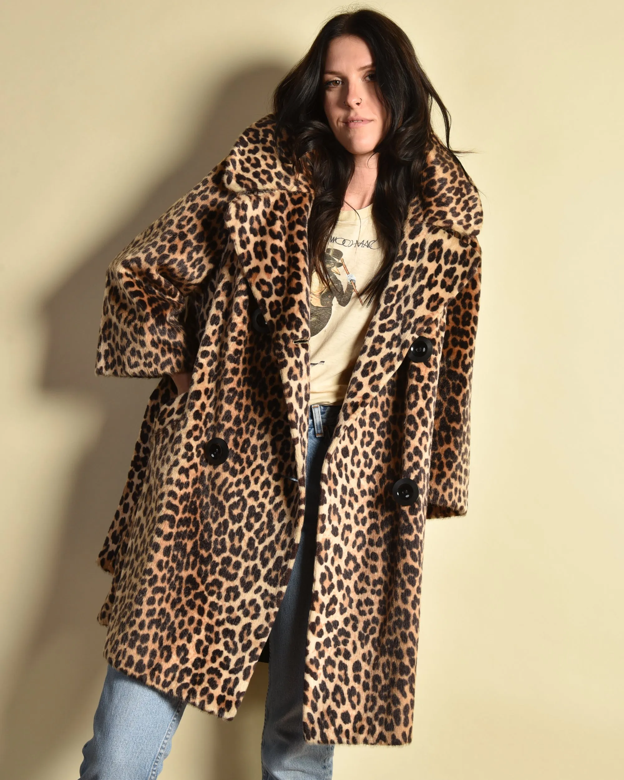 Somali 1960s Leopard Print Faux Fur Coat