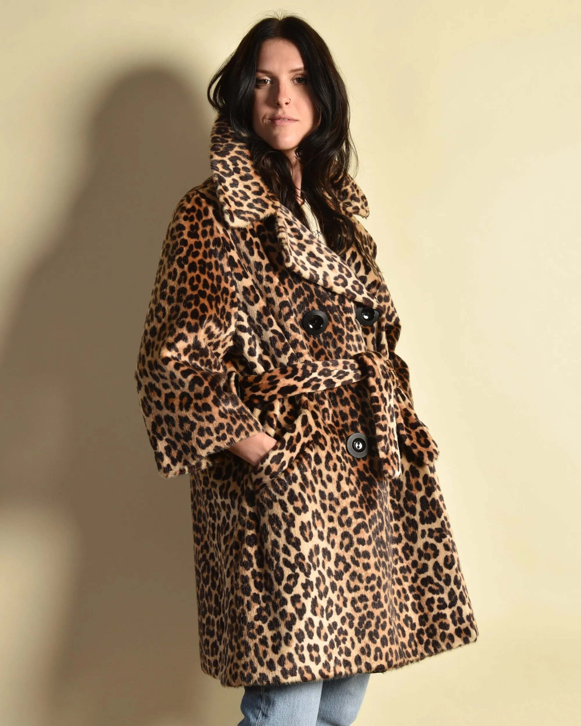 Somali 1960s Leopard Print Faux Fur Coat