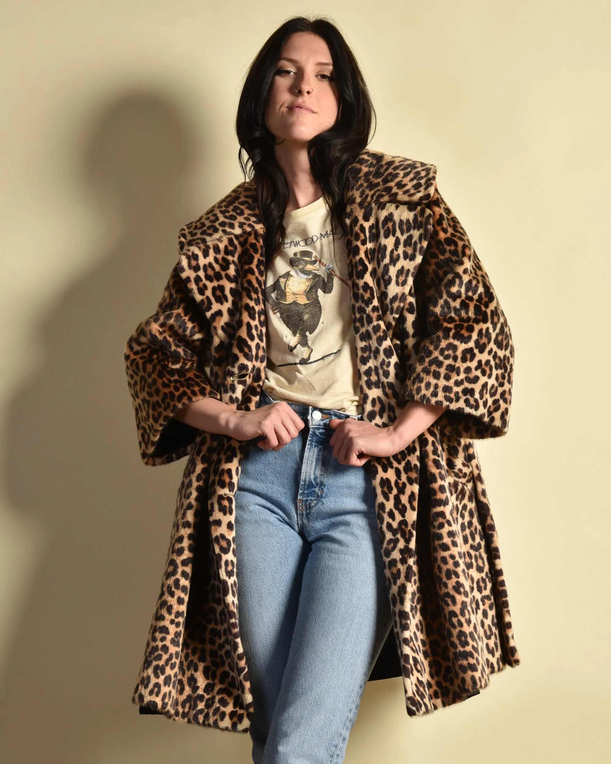 Somali 1960s Leopard Print Faux Fur Coat