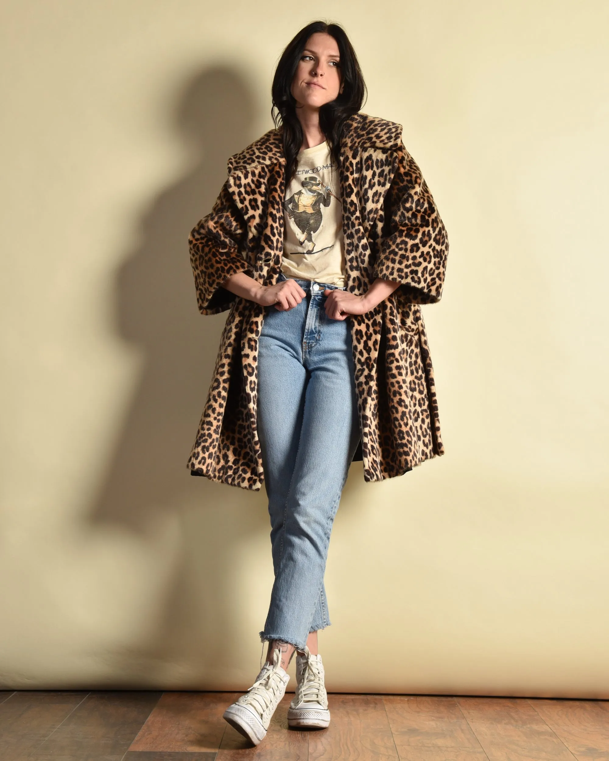 Somali 1960s Leopard Print Faux Fur Coat