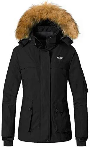 Wantdo Women's Warm Parka Mountain Ski Fleece Jacket Waterproof Windproof Winter Rain Coat Outdoors Anorak