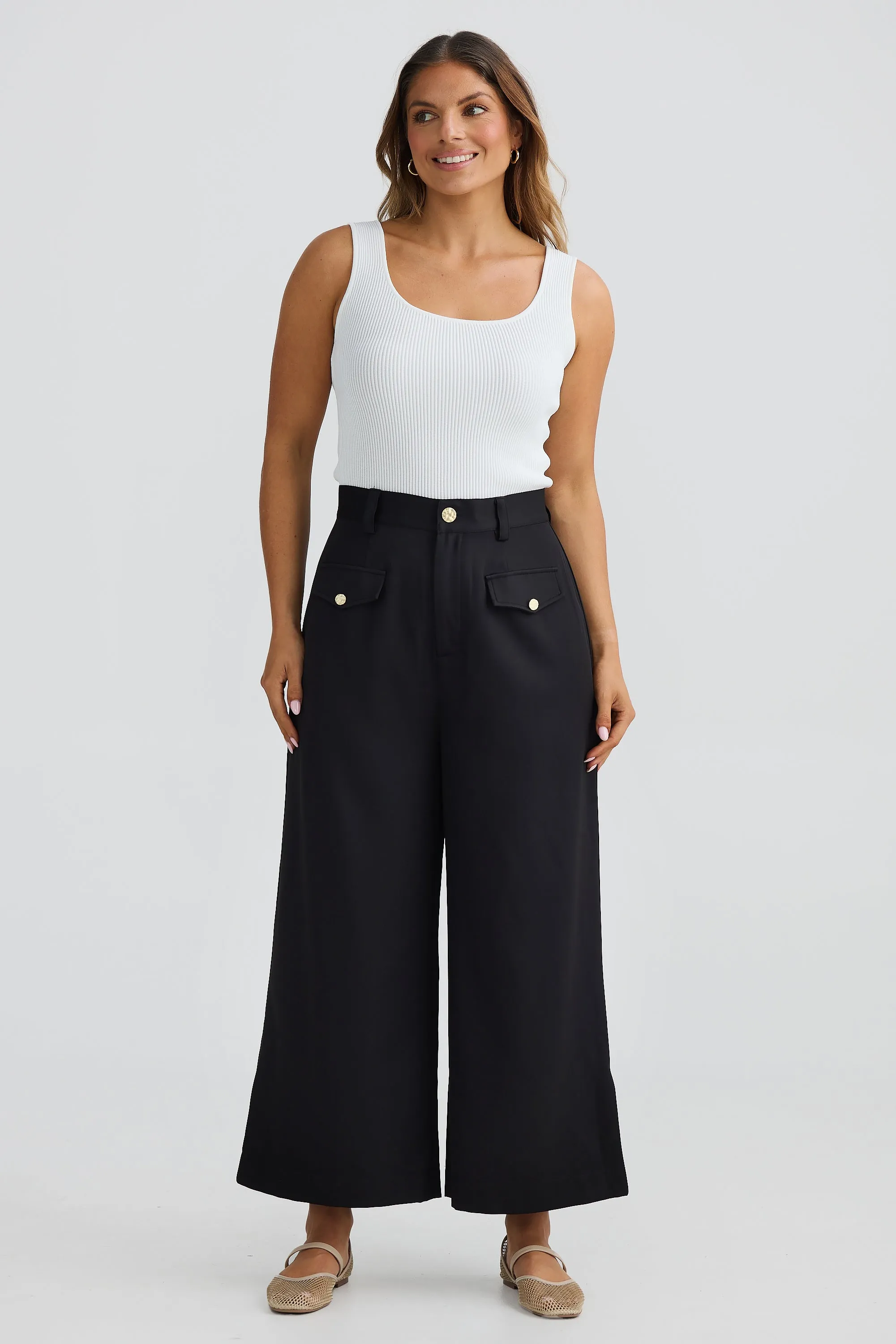 Wide Leg Pocket Pants - Black
