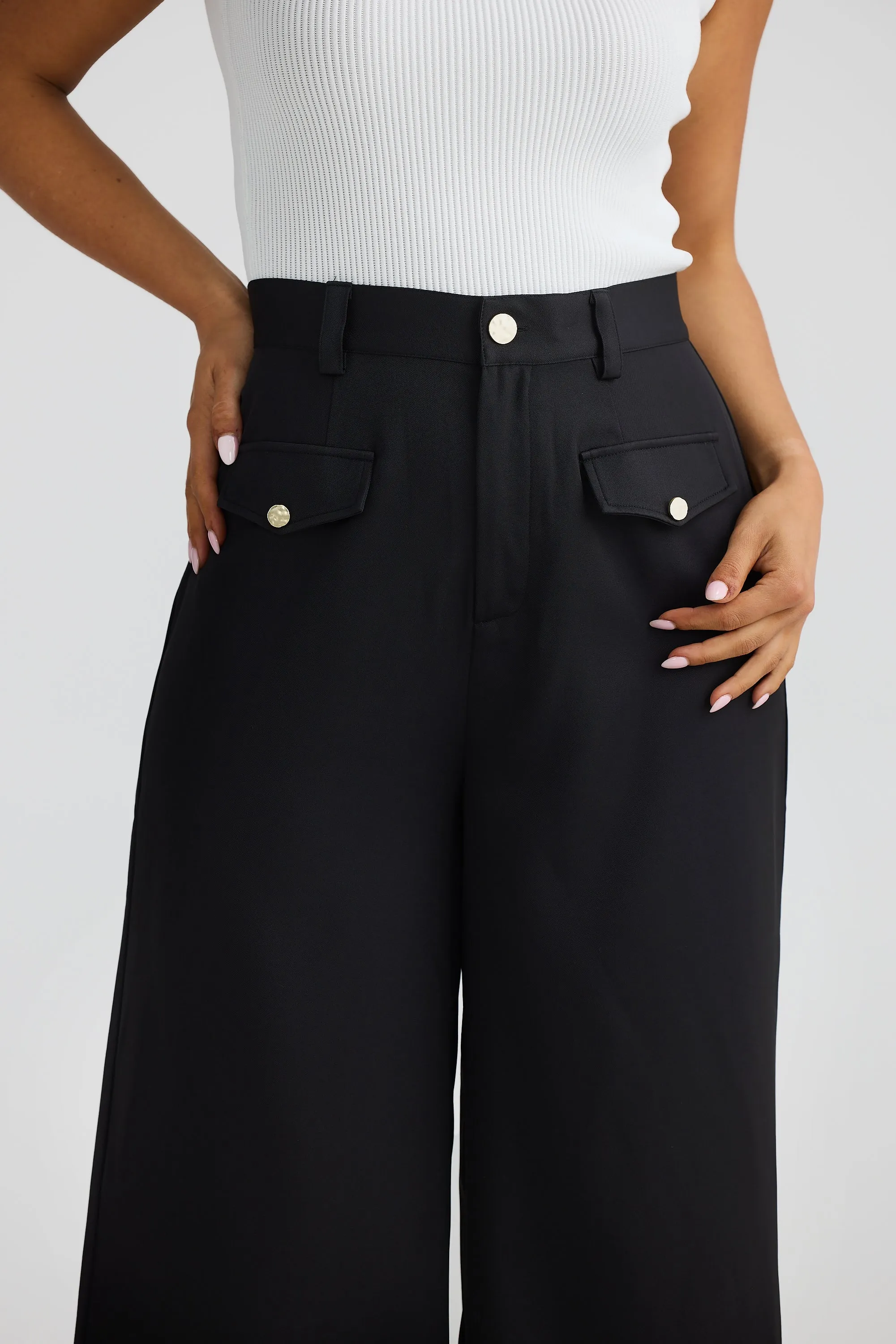 Wide Leg Pocket Pants - Black