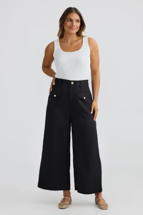 Wide Leg Pocket Pants - Black