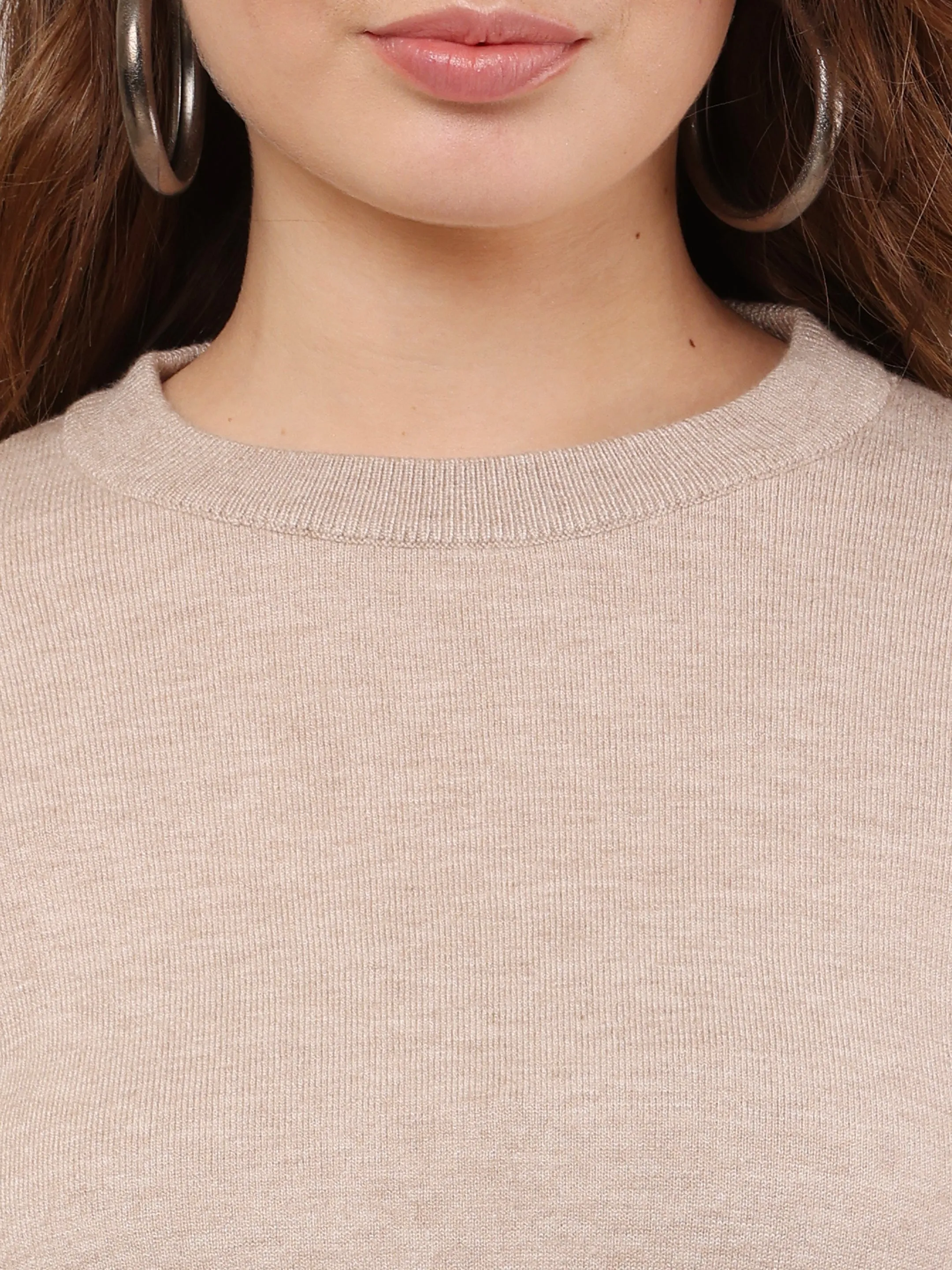 Women Cotton Cropped Beige Sweater