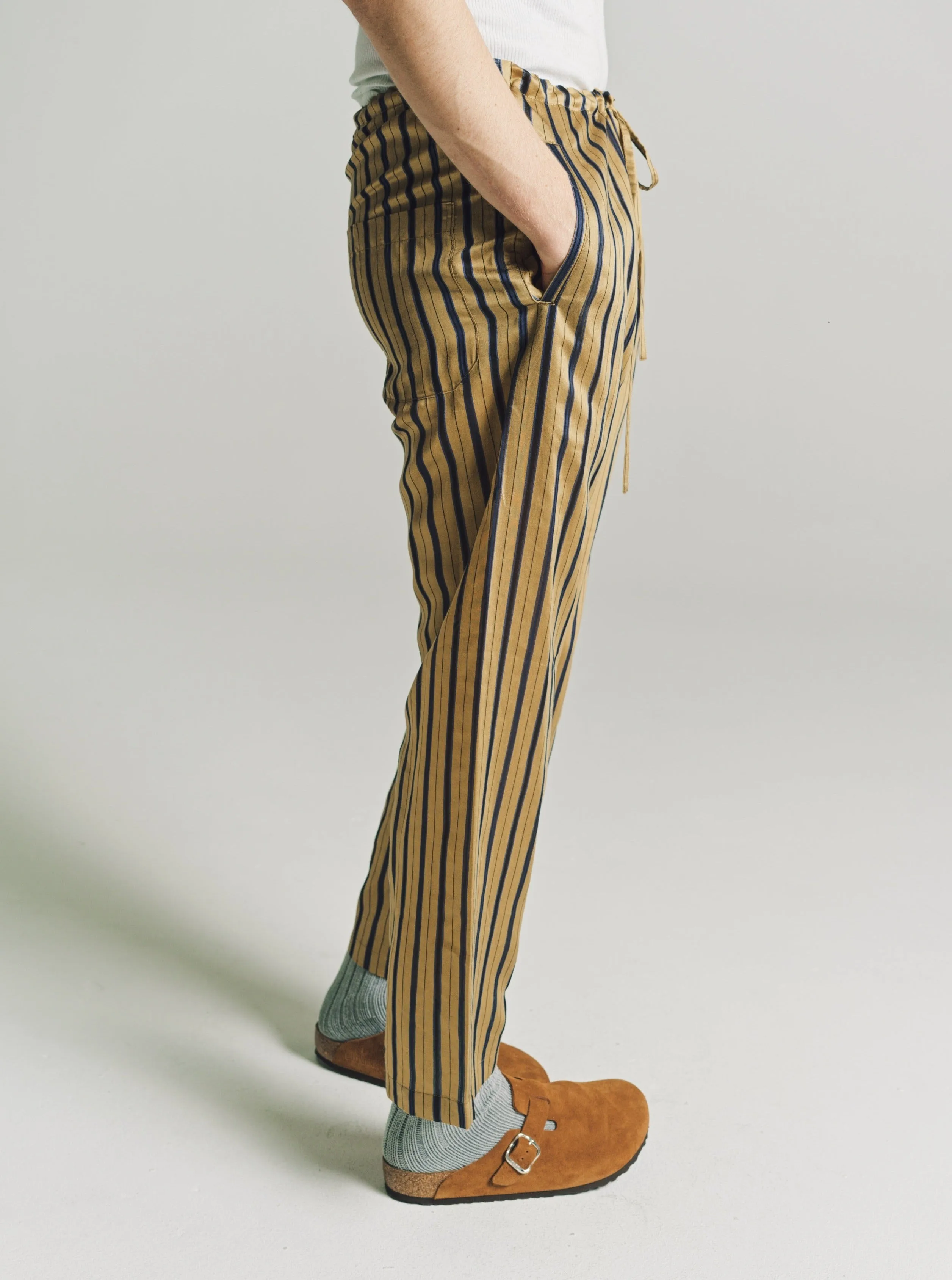Yellow Multi Viscose & Silk Alumni Stripe Pajama Pants